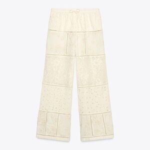 ZARA ZW Collection Patchwork Embroidered Pants Eyelet Lace Crochet Wide Leg